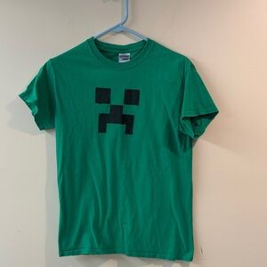 Gildan Green Kids Short Sleeve Tee with Black Pixel Face